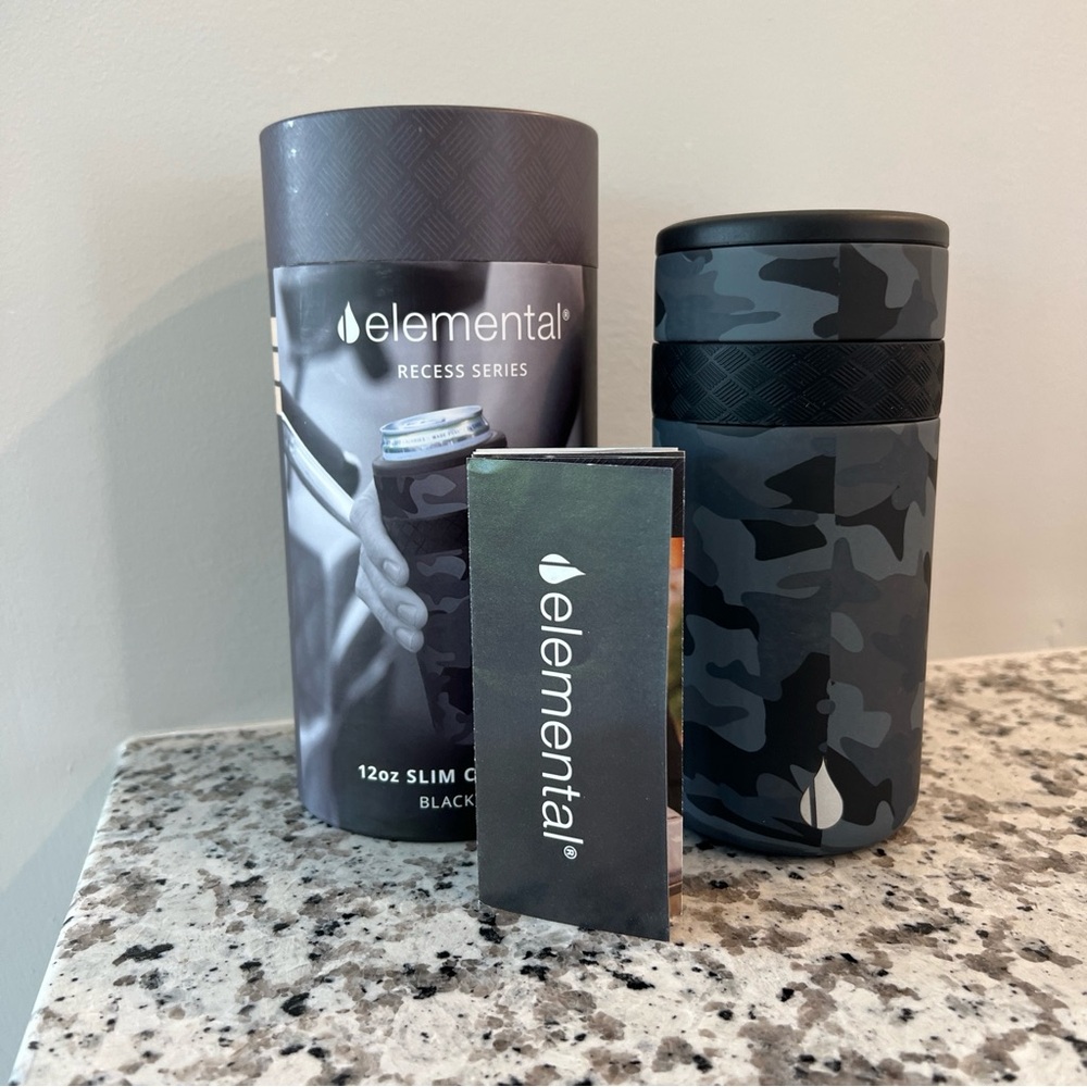 Elemental Slim Can Cooler Koozie Insulated Black Camo 12oz Skinny Cans Seltzer